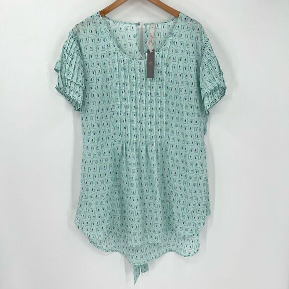 Seven7 Melissa McCarthy Tie Back Pintuck Blouse Lightweight Plus Women 3X Green - Picture 1 of 7